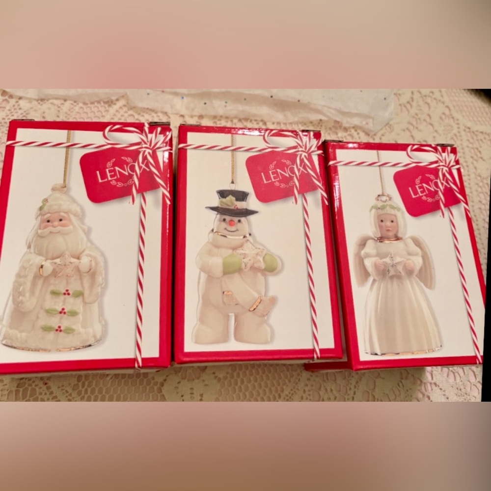LENOX🎄HOLIDAY CHEER WITH BOXES🎄SET OF 3 PORCELAIN ORNAMENTS SANTA SNOWMAN ANGEL - Picture 8 of 16